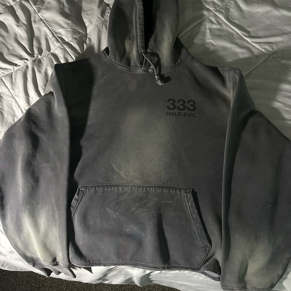 Gray Hoodie with 333 Half-Evil Print